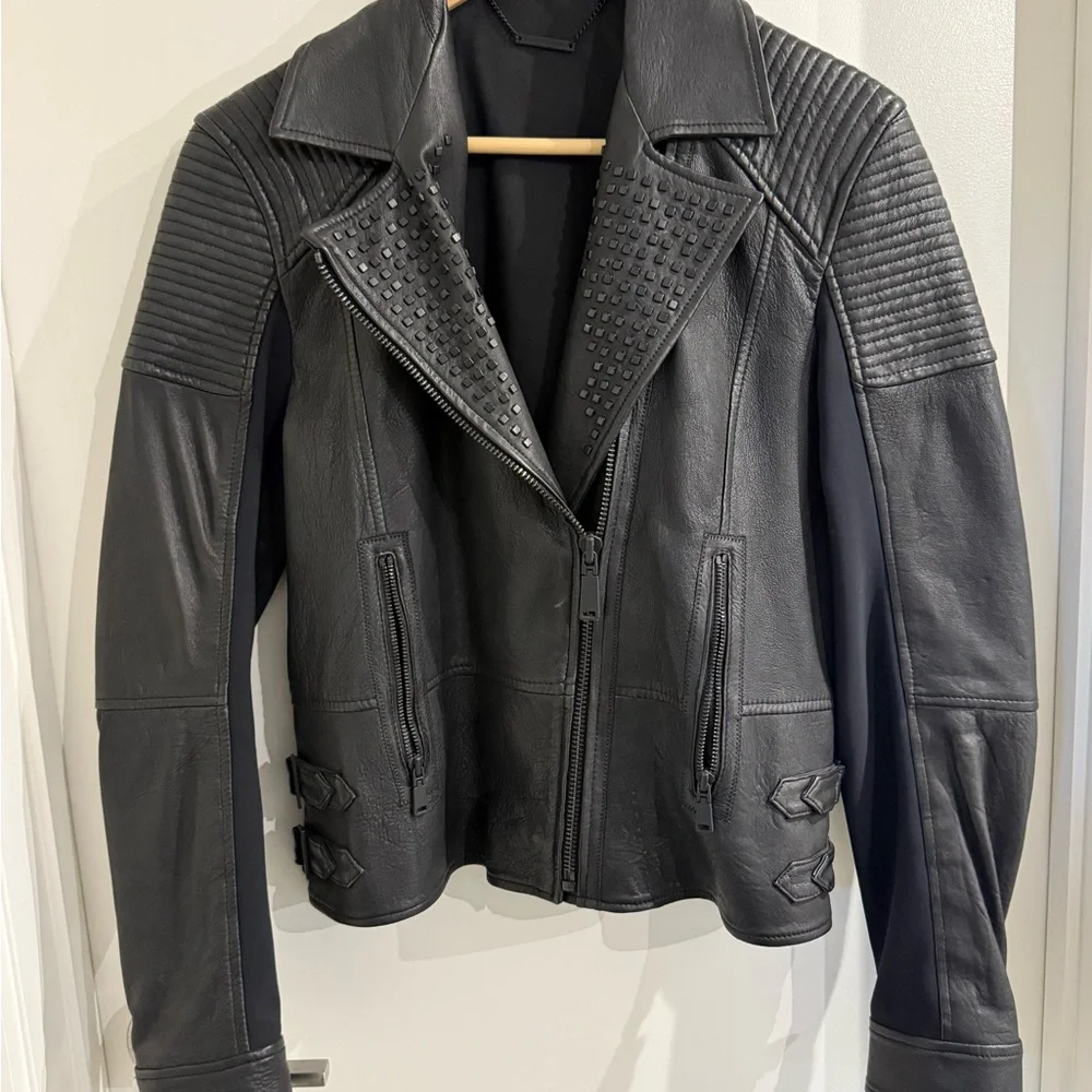 Elie Tahari Black Studded Leather Jacket - Picture 1 of 1